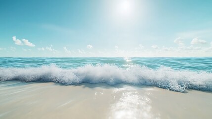 Fototapeta premium Calm beach with golden sands and gentle waves under the sunny sky