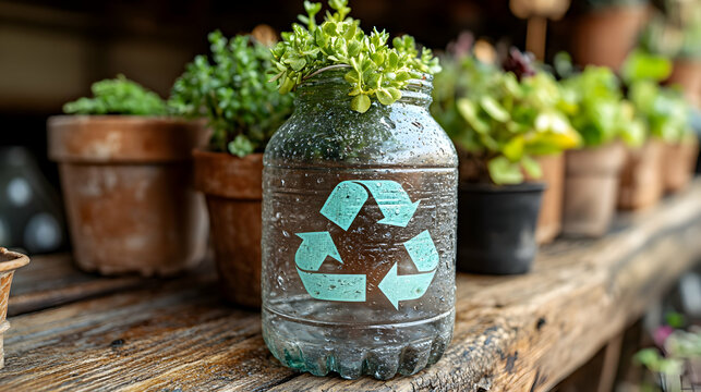 Recycled jar succulent, garden shelf, repurposed plant, eco-friendly