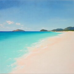 Fototapeta premium Golden beach with clear skies and soft waves on a peaceful day