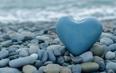 Fototapeta premium Serene Beach Heart Stone, Ocean Pebble Love