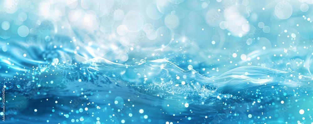Aufkleber Abstract background of blue water surface with sparkling bokeh lights creating relaxing and refreshing summer feeling