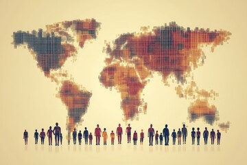 Visual representation of global population diversity with silhouettes and map design showcasing varying regions