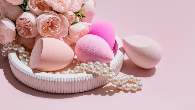 Colorful beauty blender sponges and pearls