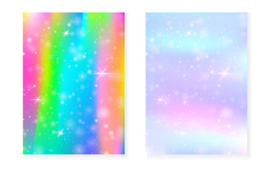 Unicorn background with kawaii magic gradient. Princess rainbow hologram.