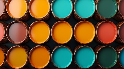 Stacked oil barrels in vivid colors, showcasing their polished metal surfaces and creating a unique professional background