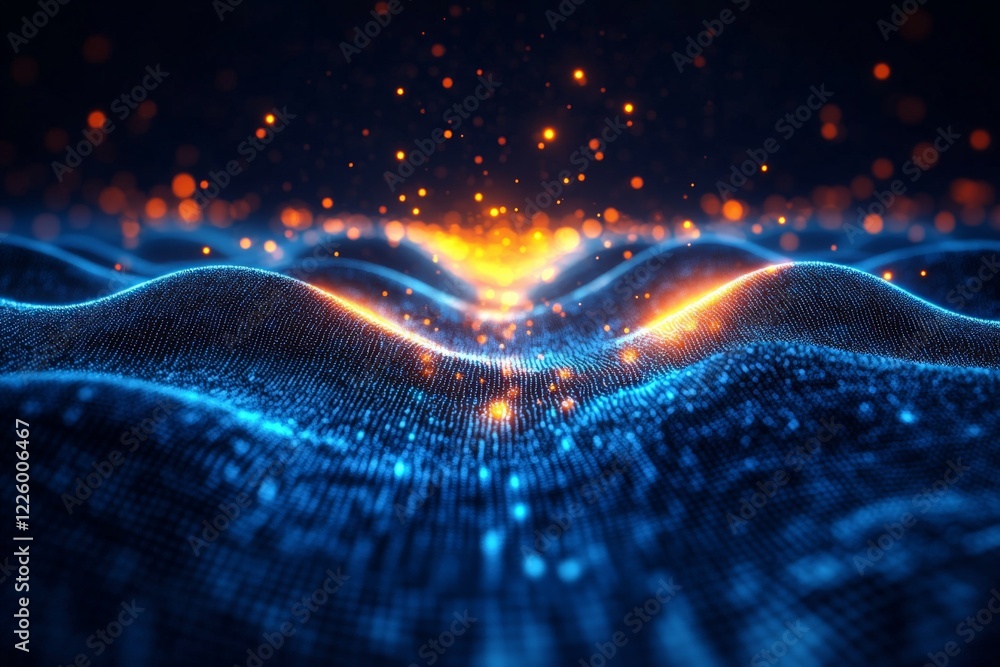 Leinwandbilder dynamic visualization of abstract waves and glowing particles in dark space environment