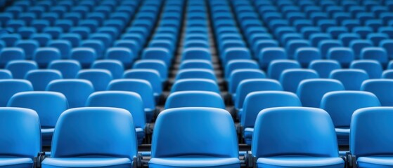 Fototapeta premium Rows of Empty Blue Seats in a Stadium During a Quiet Moment Before an Event or Performance