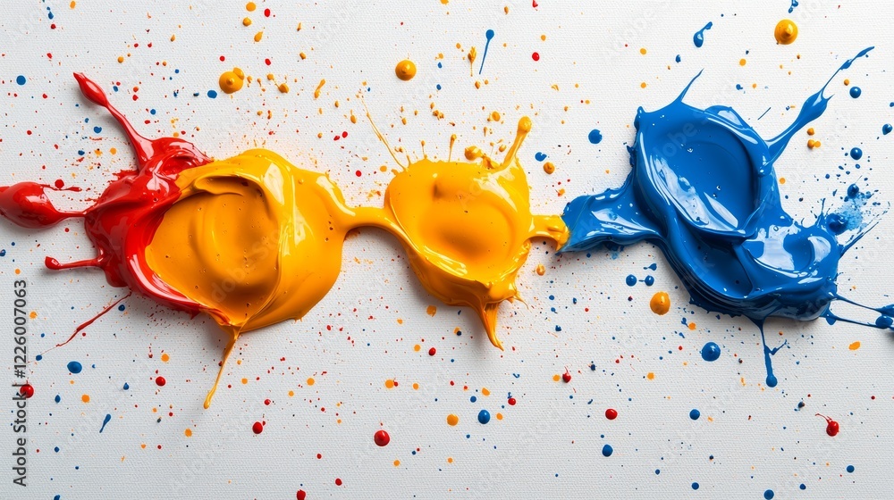 Poster harmony in contrast: a dynamic kaleidoscope of complementary colors in a splattered masterpiece