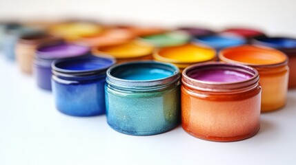 Colorful Array: Mini Paint Tins in Clear Plastic Container for Artistic Projects and Creativity