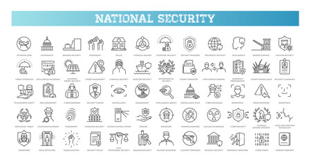 National Security icon set. Vector outline symbols
