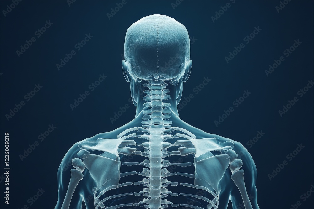 Aufkleber detailed view of human skeleton showcasing spine and skull alignment in a dark background
