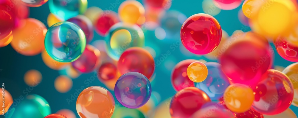 Leinwandbilder Abstract 3d rendering of colorful bubbles floating on a blue background