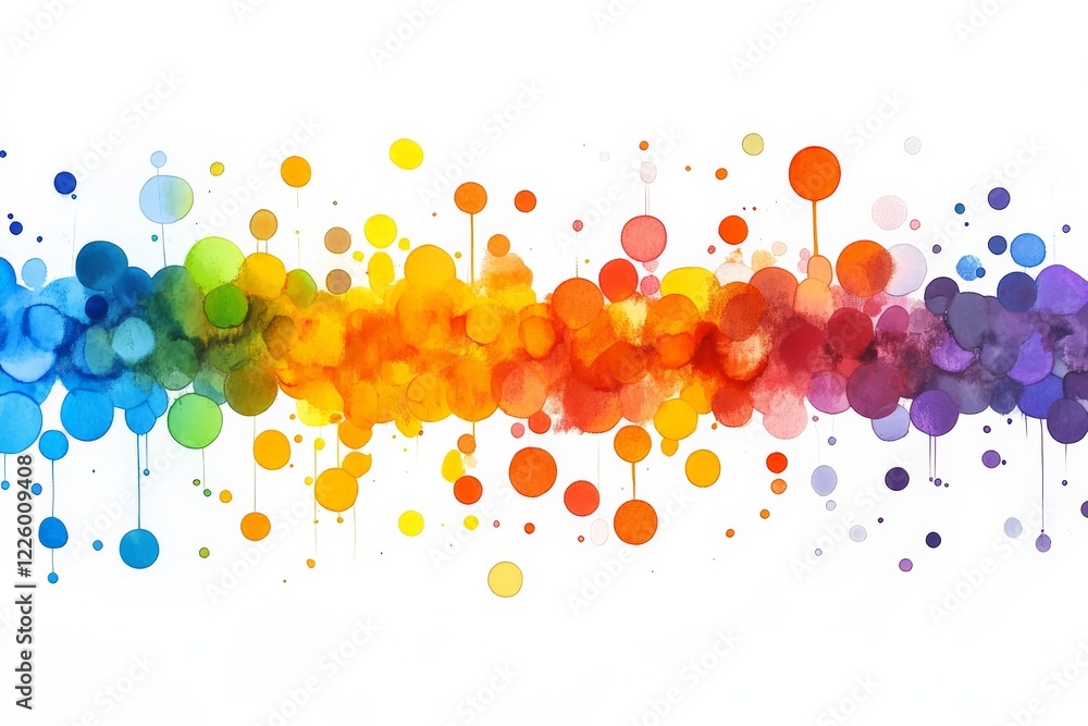 Fototapete colorful abstract design with vibrant dots and splashes in a spectrum of hues on a white background