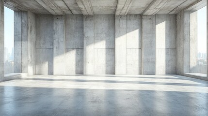 Sunlit Concrete Interior: Minimalist Architectural Design