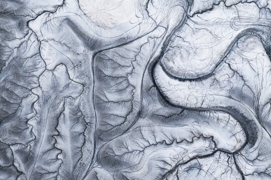 Aerial view of intriguing patterns at Moonscape Overlook, Utah