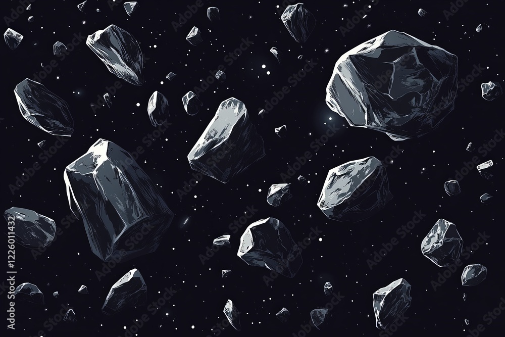 Aufkleber asteroids drift through the darkness of space, creating a captivating celestial landscape