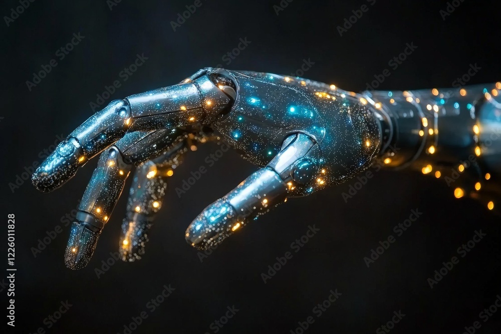 Aufkleber robotic hand adorned with shimmering lights showcases advanced technology and artistry in modern des