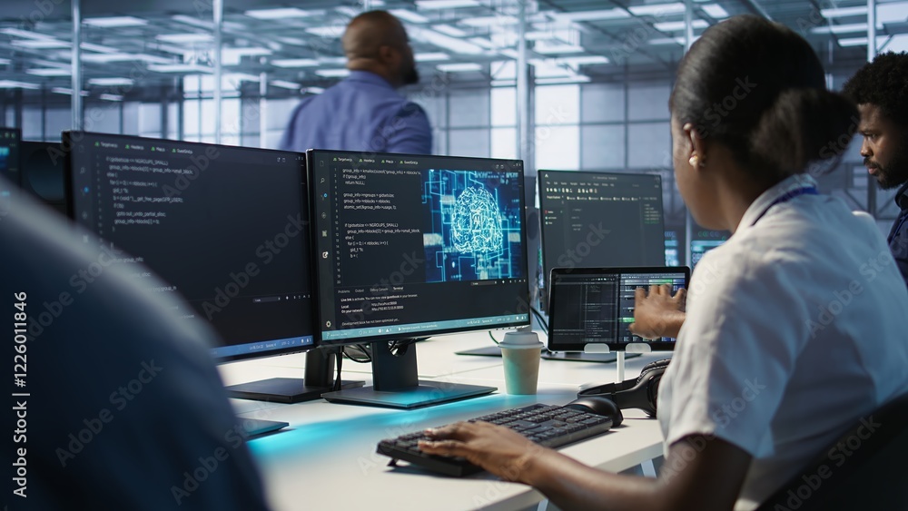 Poster engineer in data center implementing advanced ai driven predictive maintenance systems to proactivel