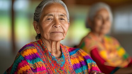 close-up of seniors colorful traditional fabrics and intricate details of cultural accessories photographed indoors