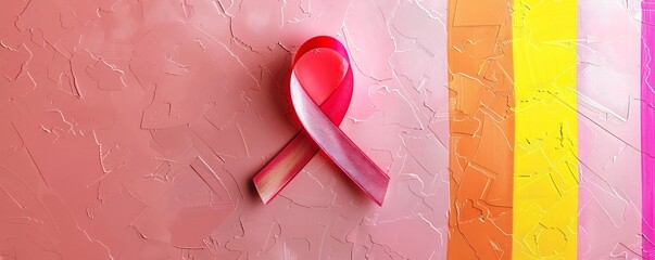 Pink ribbon on textured background raising awareness for breast cancer research
