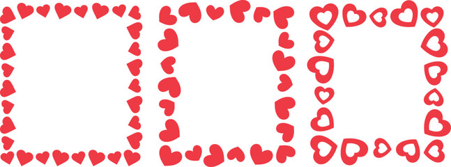 A set of vector illustrations in the form of a heart, hand-drawn. Frames made of hearts. Romantic frames