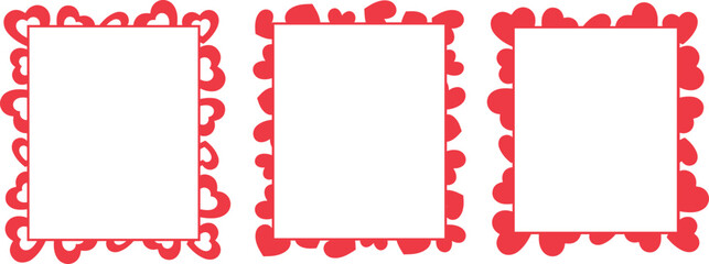 A set of vector illustrations in the form of a heart, hand-drawn. Frames made of hearts. Romantic frames