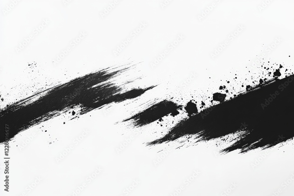 Poster black paint strokes create dynamic abstract art on white canvas background