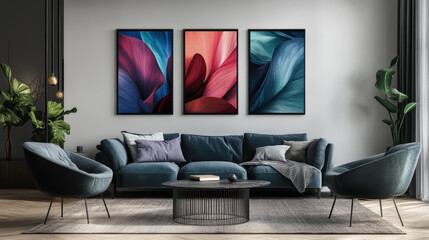  Nordic Elegance: Modern Poster Frame in a Serene Scandinavian Interior