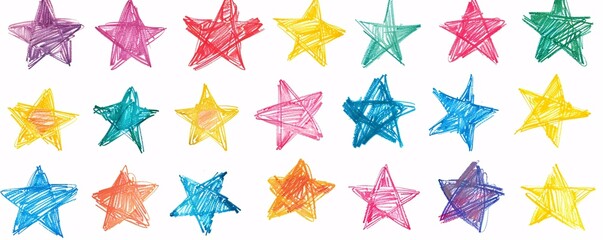 Colorful hand drawn stars forming a pattern, ideal for backgrounds and creative projects