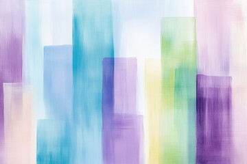 Artistic abstract painting featuring soft brushstrokes in faded jewel tones with pastel purples, blues, and greens on textured canvas