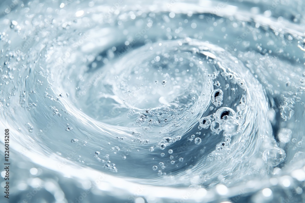 Poster swirling water creates mesmerizing patterns and bubbles in a clear, vibrant setting