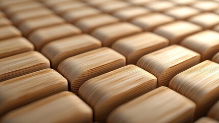 Obraz premium Detailed view of stacked lumber, wood grain in sharp focus, digital rendering for construction banners with a natural, industrial theme