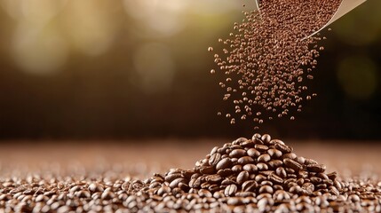 Obraz premium Digital art banner with close-up coffee beans, deep earthy colors, rich texture, and ample copy space, perfect for coffee branding