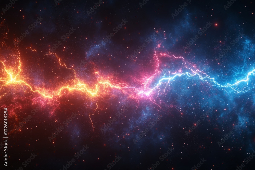 Poster stunning display of cosmic lightning illuminating the dark expanse of the universe with vibrant colo