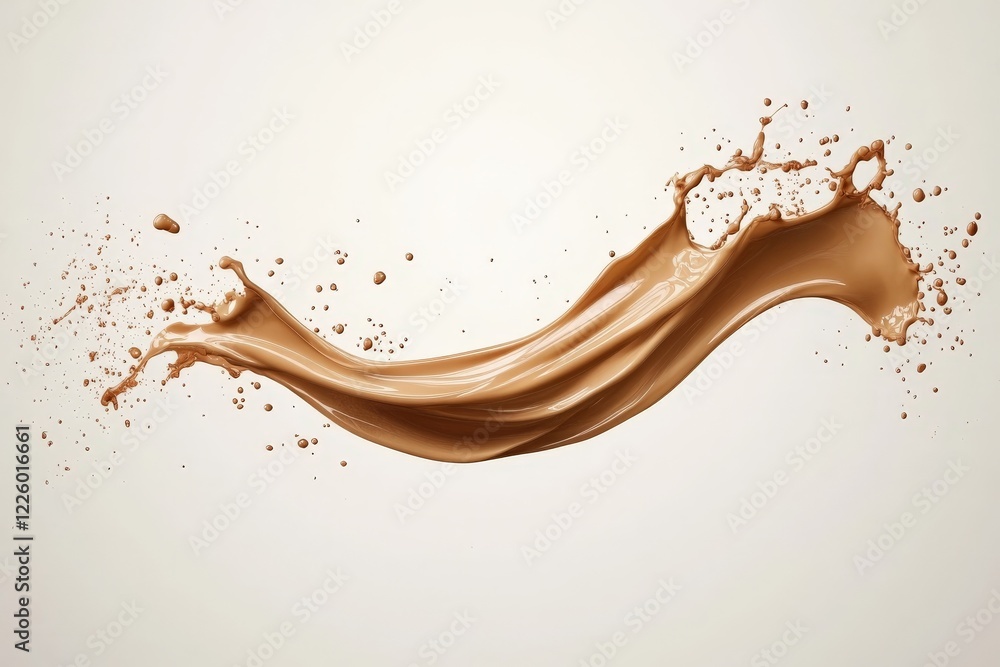 Poster smooth liquid splash in rich brown tone against a light background highlighting its flowing texture 