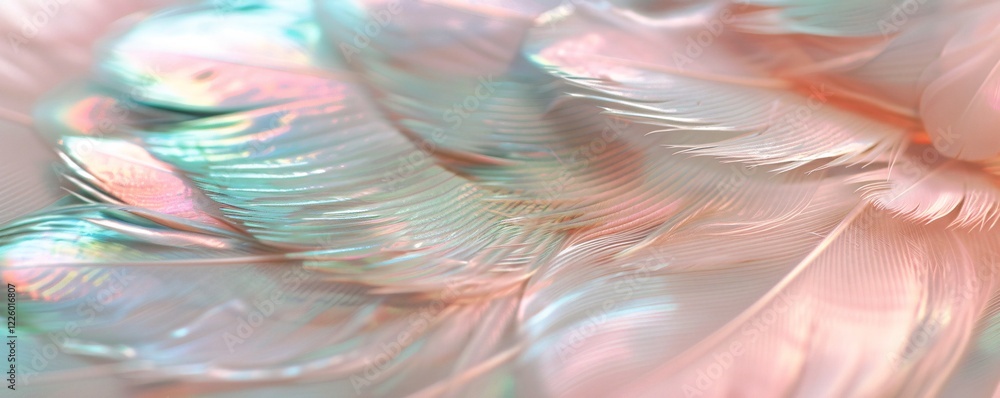 Fototapete closeup of iridescent pastel feathers creating a soft and textured backdrop