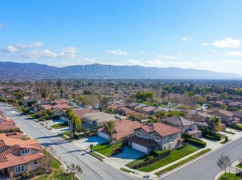 Aerial shot of the well-planned community and census-designated Ladera Ranch, situated in South Orange County, California, known as a large-scale residential area.