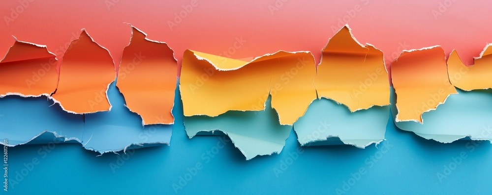 Poster vibrant and textured background created by torn strips of colorful paper with a contemporary flair