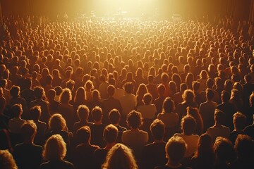 Obraz premium Concert crowd experiences electrifying performance under vibrant stage lights in a packed venue