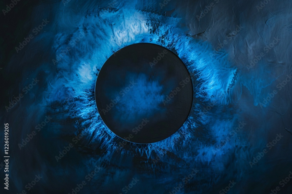 Poster abstract background with black circle and blue color splashes