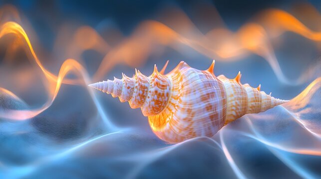 Stunning Seashell on Abstract Wave Background