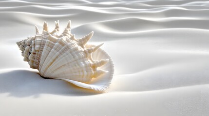 Obraz premium Stunning Seashell on White Sandy Beach, Summer Vacation