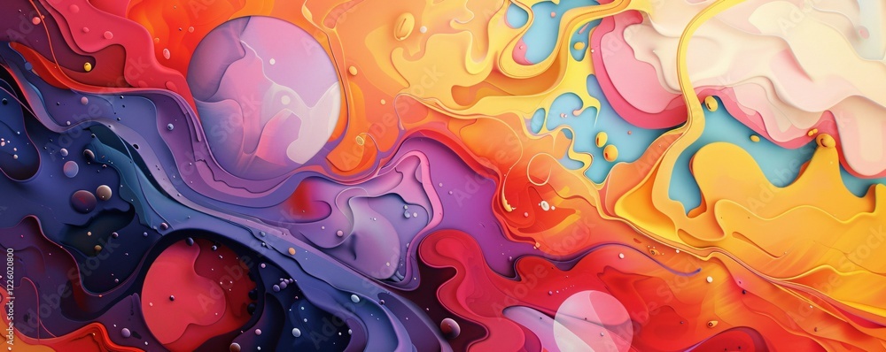 Poster Colorful and fluid shapes in abstract background creating a dynamic and lively composition
