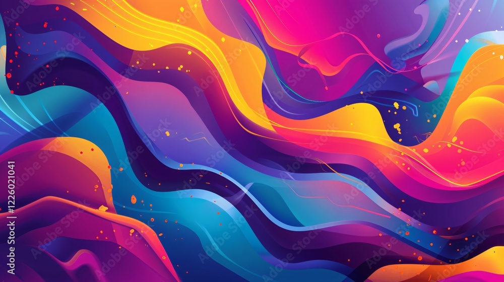 Poster vibrant wavy shapes and lines in abstract background, evoking a dynamic sense of movement and energy