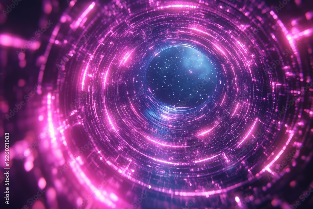 Poster vibrant cosmic tunnel with swirling pink light and stars creating an infinite perspective