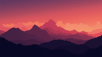 An abstract, minimalistic sunset with gradients of orange, pink, and purple blending into the horizon.