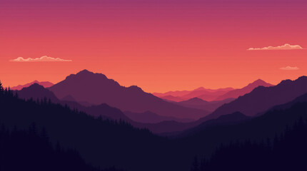 An abstract, minimalistic sunset with gradients of orange, pink, and purple blending into the horizon.
