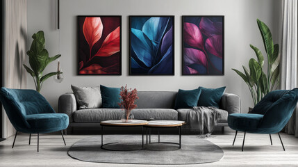  Nordic Elegance: Modern Poster Frame in a Serene Scandinavian Interior