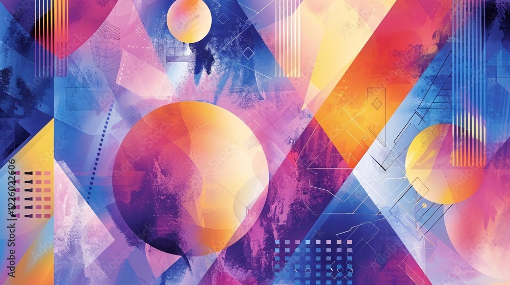 Poster Vibrant and abstract geometric background featuring overlapping circles and triangles