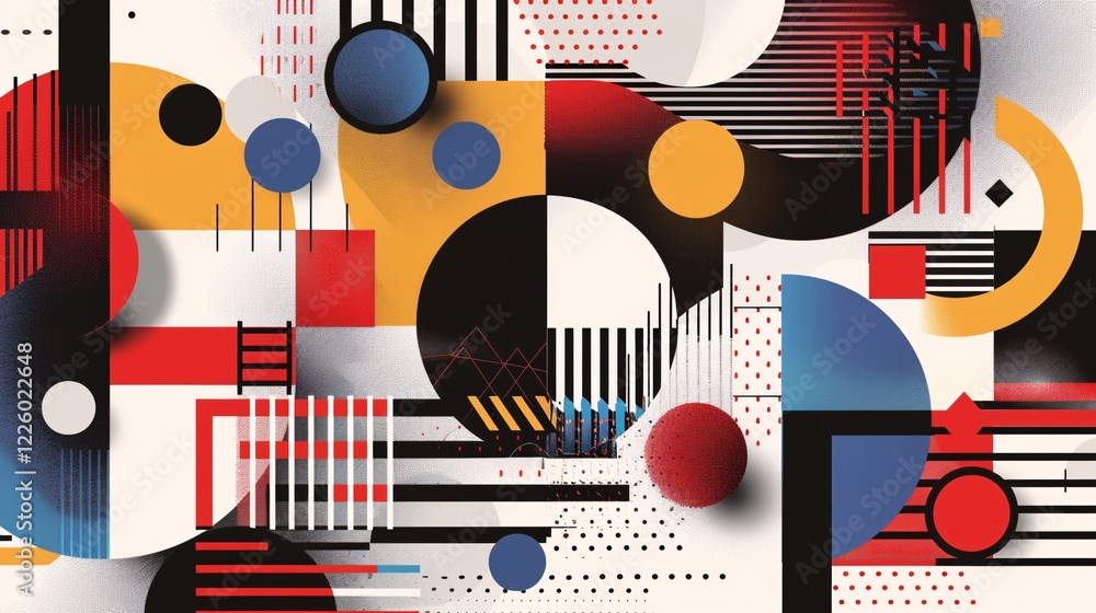 Poster Vibrant and modern abstract geometric background design with overlapping shapes and bold colors